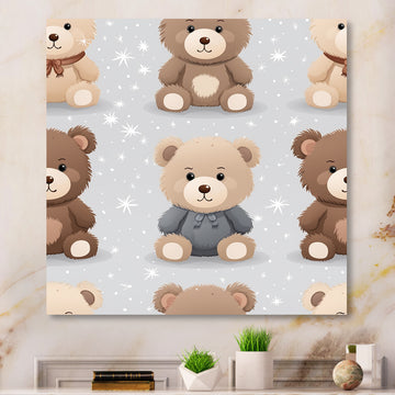 Brown and grey Teady bear nursery - Bear Large Canvas Wall Art